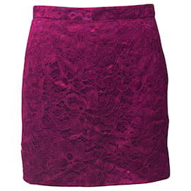 Dolce & Gabbana-Dolce & Gabbana Lace Pencil Mini Skirt in Purple Cotton-Purple