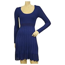M Missoni-M Missoni Blue knitted Long Sleeves mini above knee Fit & Flare dress size 38-Blue