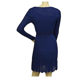 M Missoni-M Missoni Bleu tricoté Manches longues Mini au-dessus du genou Taille de robe ajustée et évasée 38-Bleu