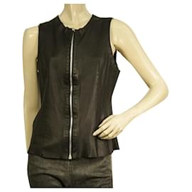 Autre Marque-Never Enough Black Leather Zipper Vest Veste sans manches Gillet taille M-Noir