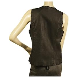 Autre Marque-Never Enough Black Leather Zipper Vest Veste sans manches Gillet taille M-Noir