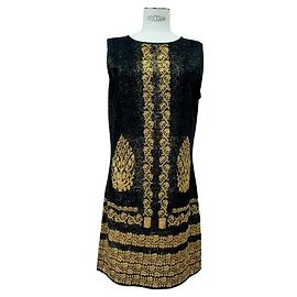 Chanel noir / Robe en maille de coton sans manches métallisée dorée FR 40 US 8 UK 12 Noir Doré