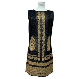 Chanel-Chanel preto / Vestido dourado metálico sem mangas de malha de algodão FR 40 US 8 Reino Unido 12-Preto,Dourado