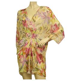 Blumarine Flores Blumarina 100% Vestido tipo caftán transparente tipo túnica con cuentas de seda tamaño 42 Multicolor