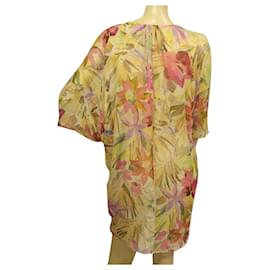 Blumarine-Flores Blumarina 100% Vestido tipo caftán transparente tipo túnica con cuentas de seda tamaño 42-Multicolor
