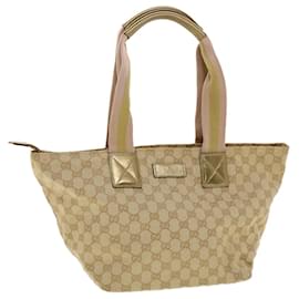 Gucci-GUCCI GG Canvas Sherry Line Tote Bag Gold Pink 131230 Auth ki2872-Pink,Golden
