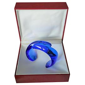 Baccarat-neuf, Pulseira semiaberta em cristal BACCARAT assinada-Azul,Azul marinho,Azul claro,Azul escuro