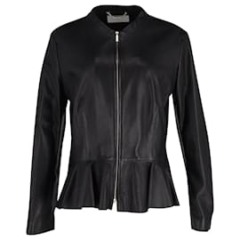 Hugo Boss-BOSS Zip Peplum Jacket en cuir d'agneau noir-Noir