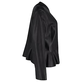 Hugo Boss-BOSS Zip Peplum Jacket en cuir d'agneau noir-Noir