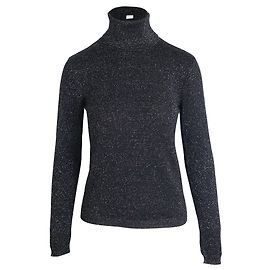Yves Saint Laurent Glitzernder Rollkragenpullover von Saint Laurent aus schwarzer Wolle Schwarz