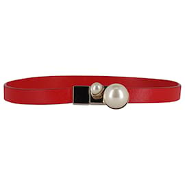 Dior-Dior Bracelet Wrap Mise En Dior Fausse Perle en Cuir Rouge-Rouge