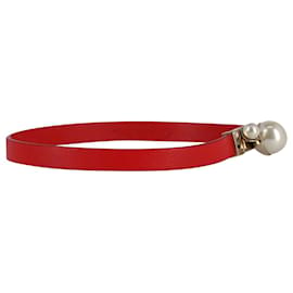 Dior-Dior Bracelet Wrap Mise En Dior Fausse Perle en Cuir Rouge-Rouge