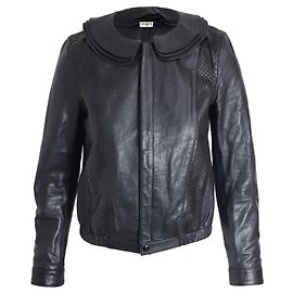 Yves Saint Laurent Saint Laurent Jacke mit Peter-Pan-Kragen aus schwarzem Lammleder Schwarz