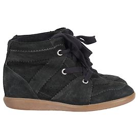 Isabel Marant Baskets compensées montantes Bobby en daim noir Noir