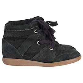 Isabel Marant-Isabel Marant Bobby High Top Wedge Sneakers in Black Suede-Black