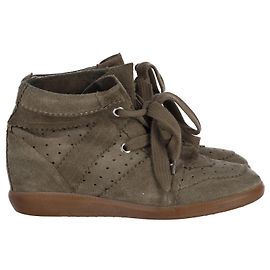 Isabel Marant Bobby Sneakers alte con zeppa in camoscio cachi Verde Cachi