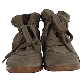 Isabel Marant-Isabel Marant Bobby High Top Wedge Sneakers in Khaki Suede-Green,Khaki