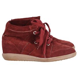 Isabel Marant Baskets Bobby High Top Wedge en Daim Bordeaux Bordeaux