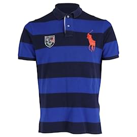 Ralph Lauren-Ralph Lauren Striped Short Sleeved Polo Shirt in Blue Cotton-Blue,Navy blue