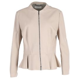 Hugo Boss Jaqueta BOSS Zip Peplum em couro de cordeiro creme Branco Cru