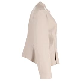 Hugo Boss-BOSS Zip Peplum Jacket in Cream Lambskin Leather-White,Cream