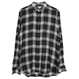 Saint Laurent-Chemise à carreaux Saint Laurent en coton noir et blanc-Gris
