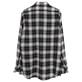 Saint Laurent-Chemise à carreaux Saint Laurent en coton noir et blanc-Gris