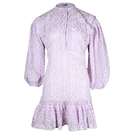 Maje-Maje Rosiry Eyelet Striped Mini Dress in Lilac Cotton-Other,Purple