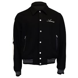 AMIRI Bones Varsity Jacket in Black Wool  Black