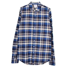 Vêtements-Vetements Kariertes Button-Down-Hemd aus blauer Baumwolle-Blau