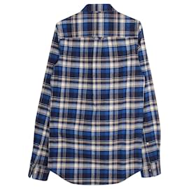 Vêtements-Vetements Kariertes Button-Down-Hemd aus blauer Baumwolle-Blau