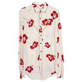 Camisa ocidental com estampa de hibisco Saint Laurent em viscose creme Branco Cru