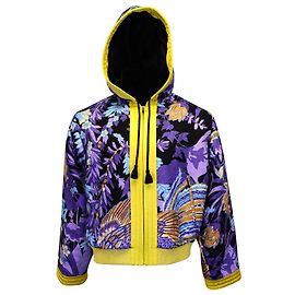 Jaqueta com capuz Saint Laurent Teddy estampada em jacquard de cetim em poliéster roxo Roxo