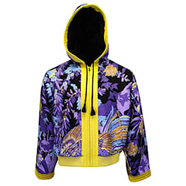 Saint Laurent-Saint Laurent Teddy Printed Satin-Jacquard Hooded Jacket in Purple Polyester-Purple