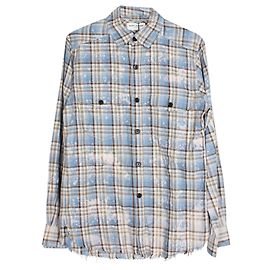 Camisa xadrez desbotada Saint Laurent em algodão azul Azul