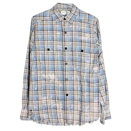 Saint Laurent-Saint Laurent Checkered Faded Shirt in Blue Cotton-Blue