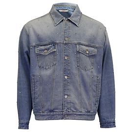 Valentino Garavani Denim Jacket with All-Over Rockstud Spike Studs in Light Blue Cotton Blue Light blue