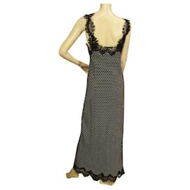 Autre Marque-Gold Hawk Black White Stars Lace Sleeveless 100% Silk Maxi Long Dress size M-Black