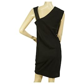 Helmut Lang-Helmut Lang Mini vestido negro sin mangas drapeado con una correa asimétrica tamaño 6-Negro