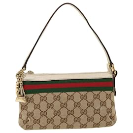 Gucci-GUCCI GG Canvas Web Sherry Line Hand Pouch Beige Green Red 145970 Auth ki2874-Red,Beige,Green