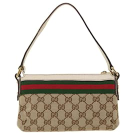 Gucci-GUCCI GG Canvas Web Sherry Line Hand Pouch Beige Green Red 145970 Auth ki2874-Red,Beige,Green