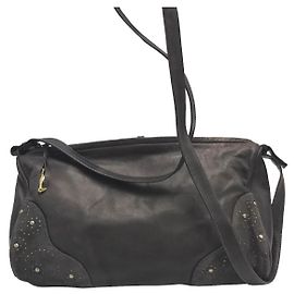 Maud Frizon Bolsa tiracolo Cabas em couro e camurça Cinza antracite Castanho escuro Gold hardware