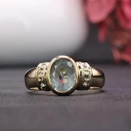 Autre Marque-Bezel set oval aquamarine ring in yellow gold 18 carats-Light blue,Gold hardware