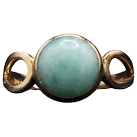 Autre Marque-Bezel-set oval green stone ring in yellow gold 18 carats-Green,Gold hardware