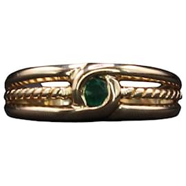 Autre Marque-Bisel de anillo de esmeralda engastado en oro amarillo 18 quilates-Verde oscuro,Gold hardware