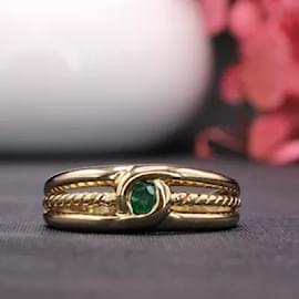 Autre Marque-Bisel de anillo de esmeralda engastado en oro amarillo 18 quilates-Verde oscuro,Gold hardware