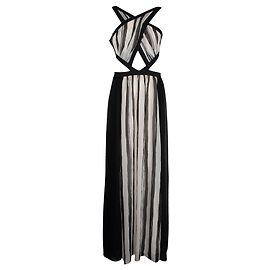 Bcbg Max Azria Schwarz-weißes langes Kleid mit Diamant-Mitte Schwarz