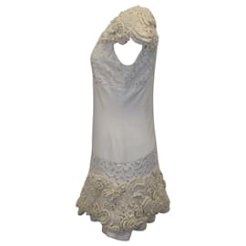 Alexander Mcqueen-Alexander McQueen Mini robe ornée de fleurs en coton crème-Blanc,Écru