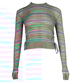 Fendi-green, Brown & Orange Striped Silk Long Sleeved Top-Green