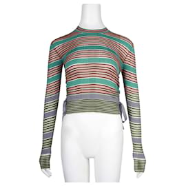Fendi-green, Brown & Orange Striped Silk Long Sleeved Top-Green